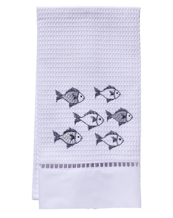 Guest Towel, Waffle Weave, School of Fish (Pewter)