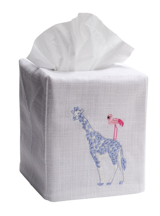Tissue Box Cover, Giraffe & Flamingo (Blue, Pink)