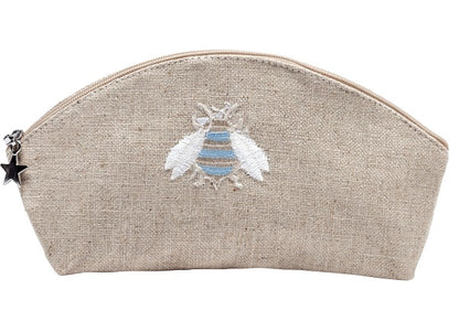 Cosmetic Bag, Natural Linen (Small), Napoleon Bee (Duck Egg Blue)