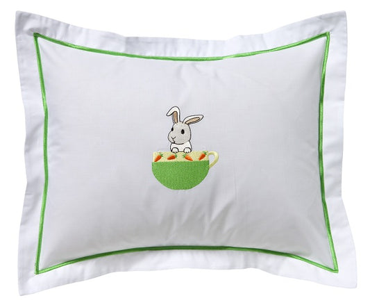 Baby Boudoir Pillow Cover, Bunny in a Cup (Green/Yellow)