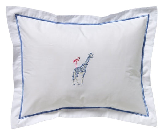 Baby Boudoir Pillow Cover, Giraffe & Flamingo (Blue/Pink)