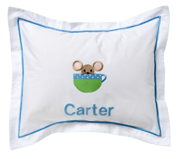 Baby Boudoir Pillow Cover, Mouse in Cup (Blue)