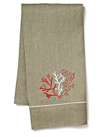 Guest Towel, Natural Linen, Coral (Coral) - Coral (Coral)