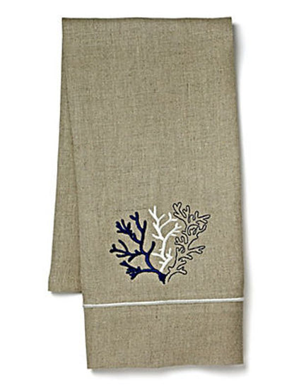 Guest Towel, Natural Linen, Coral (Navy)