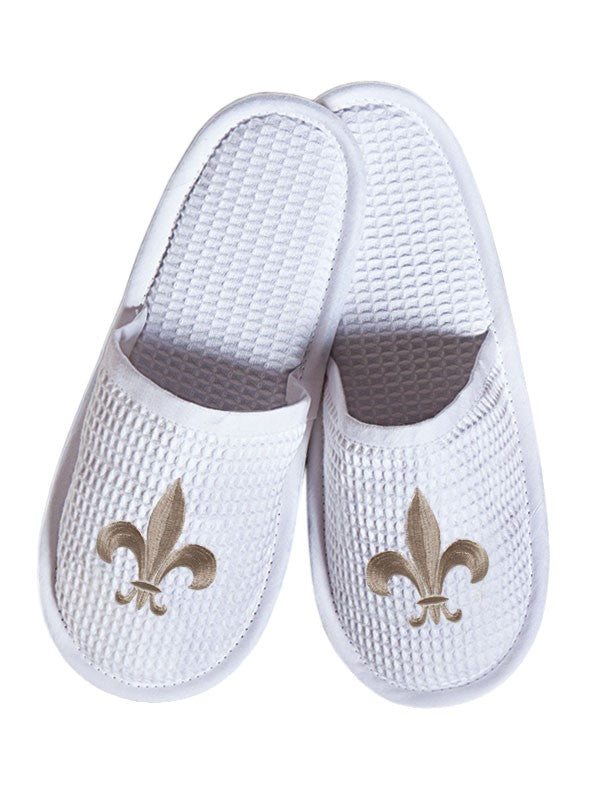 Slippers, Waffle Weave, Fleur de Lis (Beige)