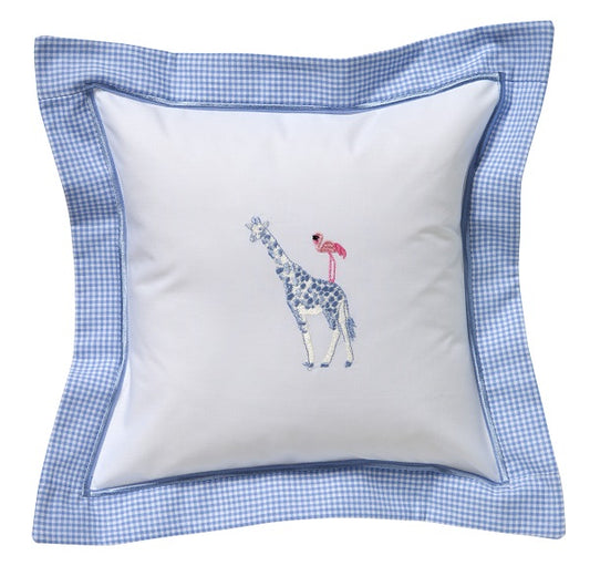 Baby Pillow Cover, Giraffe & Flamingo (Blue/Pink)