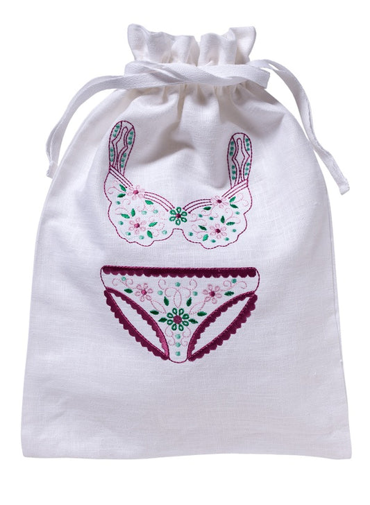 Lingerie Bag, White Cotton/Linen - Drawstring Closure – Jacaranda Living
