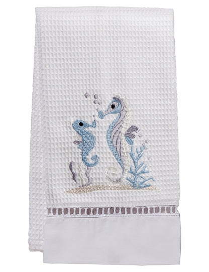Guest Towel, Waffle Weave, Seahorse & Baby (Duck Egg Blue)