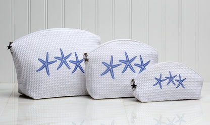 Cosmetic Bag (Large), Three Starfish (Blue)