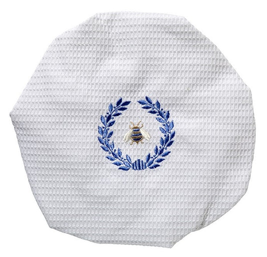 Shower Cap, Waffle Weave, Napoleon Bee Wreath (Blue)