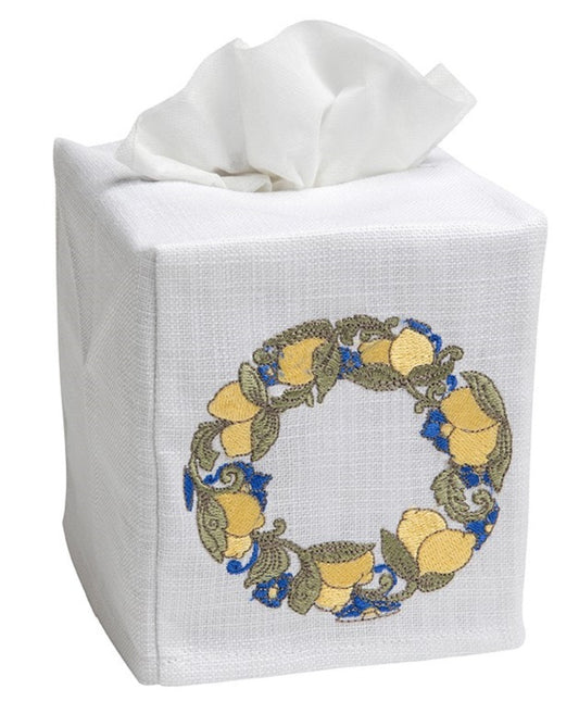 Tissue Box Cover, Lemon Wreath