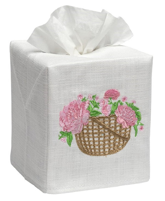 Tissue Box Cover, Basket of Peonies (Pink)