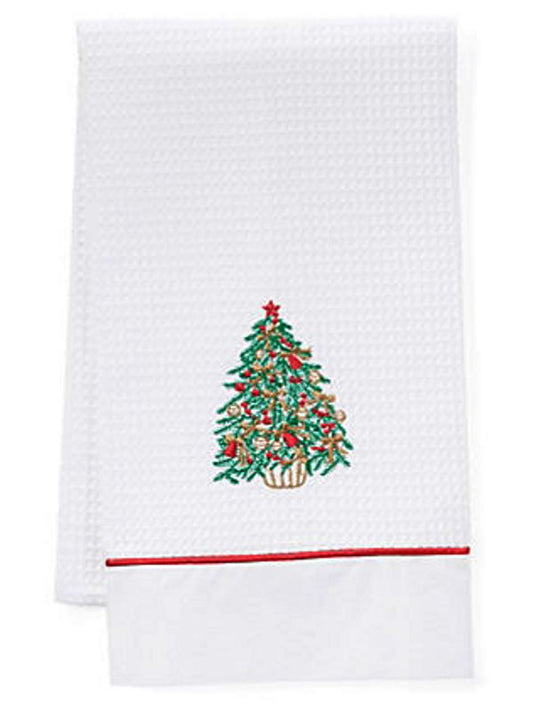 Guest Towel, Waffle Weave and Satin Trim, Christmas Tree