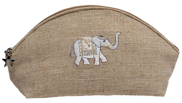 Cosmetic Bag, Natural Linen (Small), Charming Elephant (Beige)