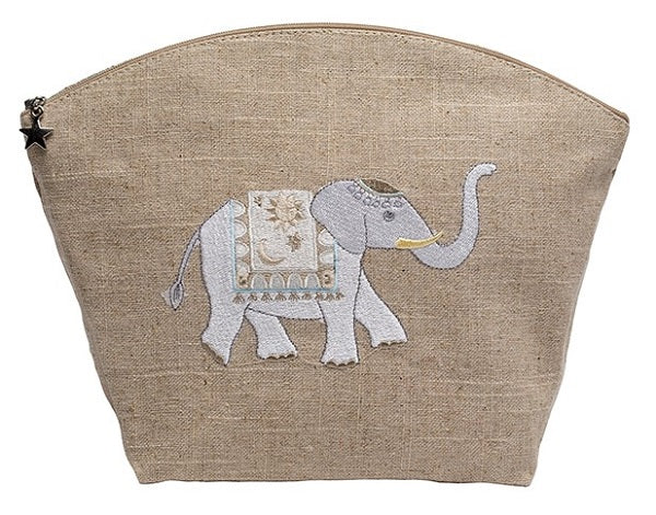 Cosmetic Bag, Natural Linen (Large), Charming Elephant (Beige)