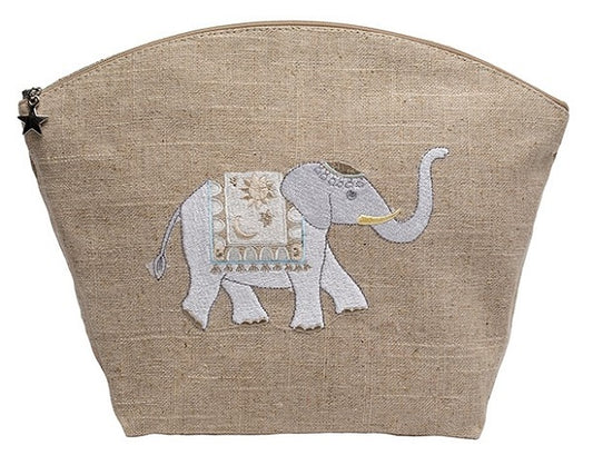 Cosmetic Bag, Natural Linen (Large), Charming Elephant (Beige)