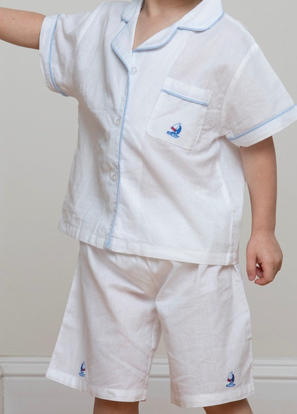 Ship Shape Shorts, Embroidered Sailboat