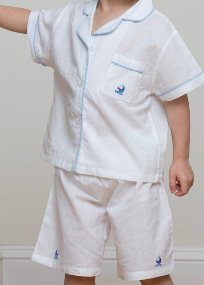 Ship Shape Shorts, Embroidered Sailboat