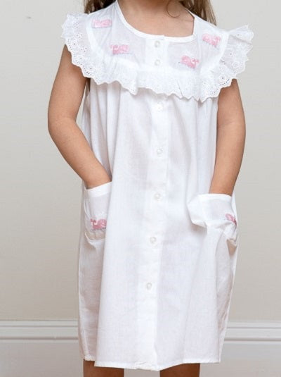 Wendy Whale White Cotton Dress, Embroidered