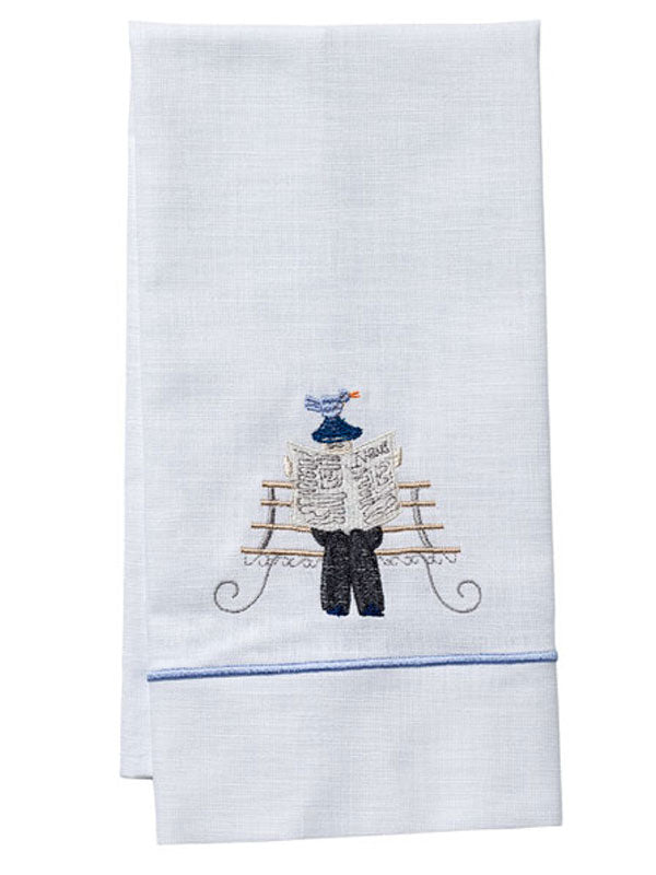 Guest Towel, White Linen, Satin Stitch, Park Man