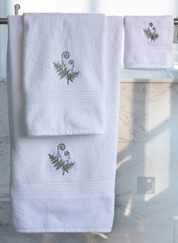 Wash Cloth - White Cotton Terry, Embroidered