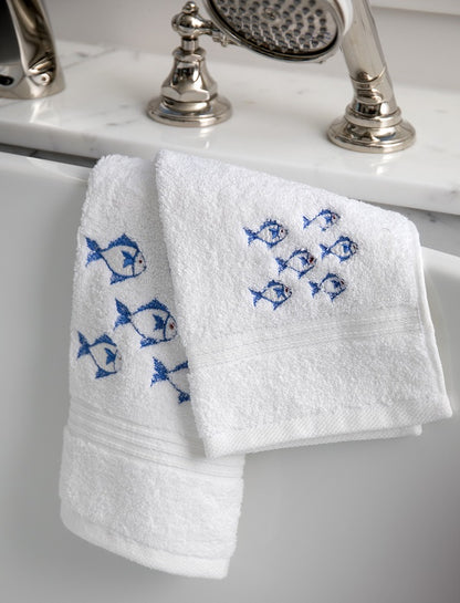 Wash Cloth - White Cotton Terry, Embroidered