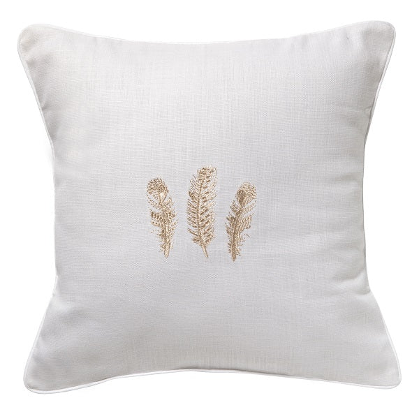 Throw Pillow, Linen / Cotton - Three Feathers (Beige)