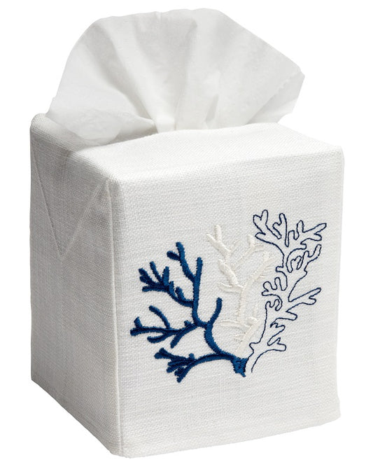 Tissue Box Cover, Coral (Midnight Blue)