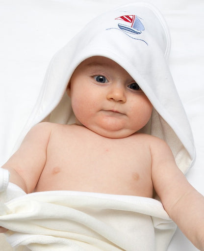 Baby Hooded Towel, Sailboat & Seagull (Blue)
