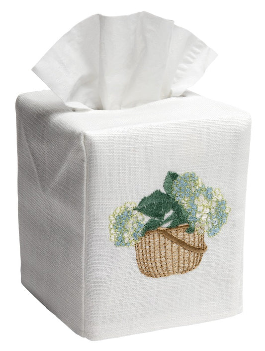 Tissue Box Cover, Hydrangea Basket (Cream/Blue)