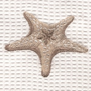 Guest Towel, White Linen/Cotton & Ladder Lace, Morning Starfish (Beige)