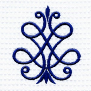 Guest Towel, Waffle Weave, French Scroll (Cobalt Blue)