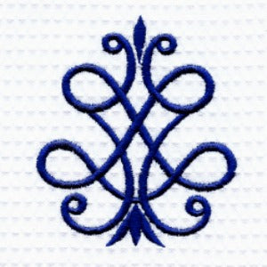 Guest Towel, White Linen/Cotton & Ladder Lace - French Scroll (Cobalt Blue)