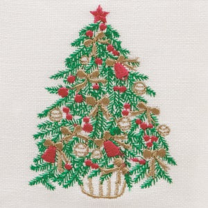 Guest Towel, Waffle Weave and Satin Trim, Christmas Tree