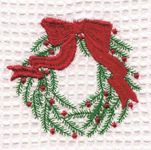 Guest Towel, Waffle Weave, Christmas Wreath (Green)