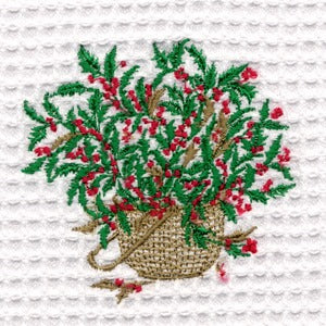 Guest Towel, Waffle Weave, Holly Basket (Green)