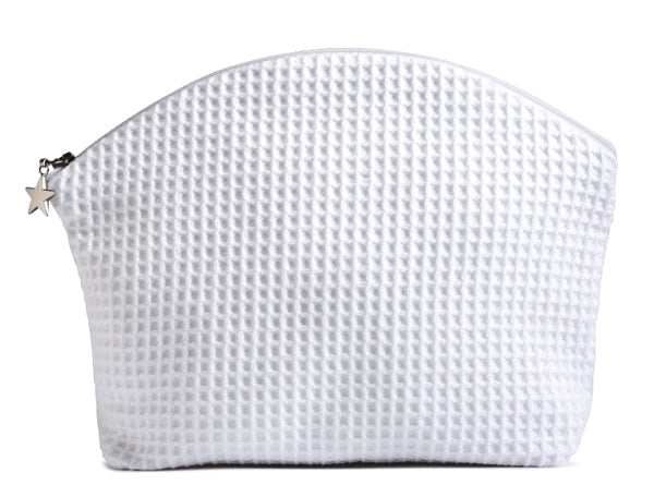 Cosmetic Bag (Medium) - White Waffle Weave, Curved Top