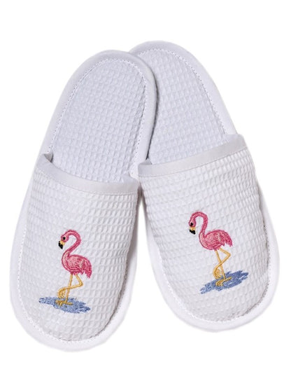 Slippers, Waffle Weave, Flamingos (Pink)