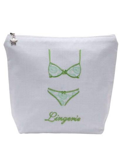 Lingerie Bag - White Linen / Cotton, Embroidered