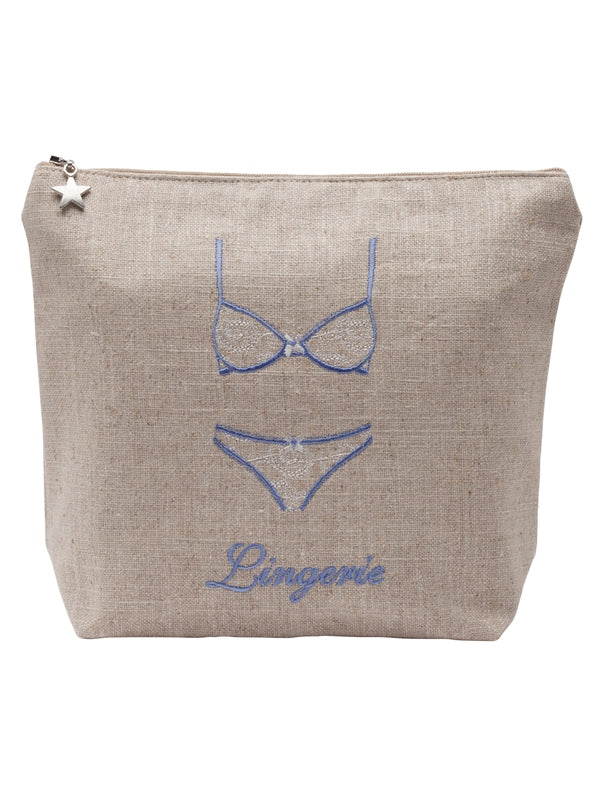 Lingerie Bag, Natural Linen (Blue)