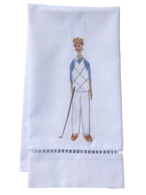 Guest Towel, White Linen/Cotton, Ladder Lace, Golf Man