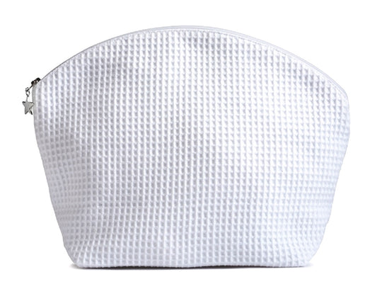 Cosmetic Bag (Large) - White Waffle Weave, Curved Top
