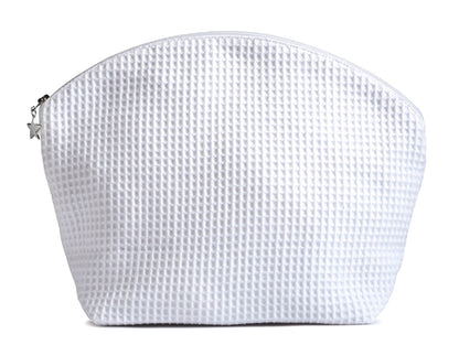 Cosmetic Bag (Large) - White Waffle Weave, Curved Top
