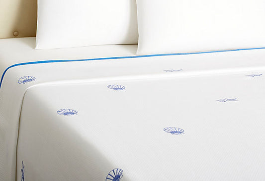Coverlet (Twin) - Pure Cotton Diamond Pique, Embroidered Scallop & Starfish (Blue)