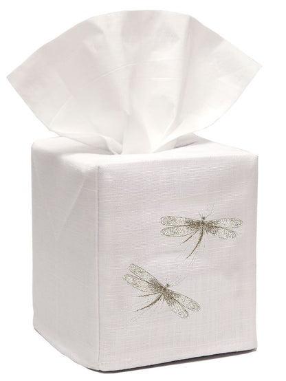 Tissue Box Cover, Two Classic Dragonflies (Beige)