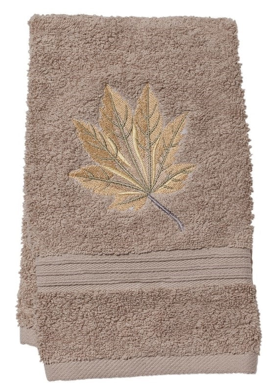 Guest Towel, Taupe Cotton Terry, Maple Leaf (Honey Gold)