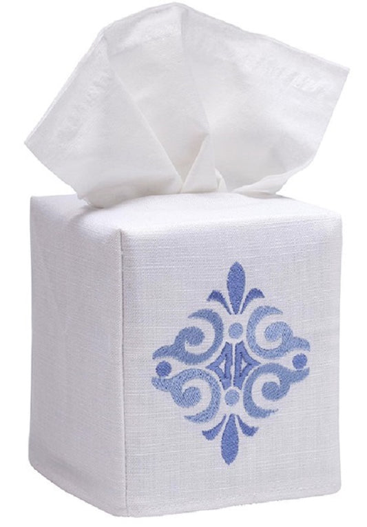 Tissue Box Cover, Amalfi Scroll (Blue)