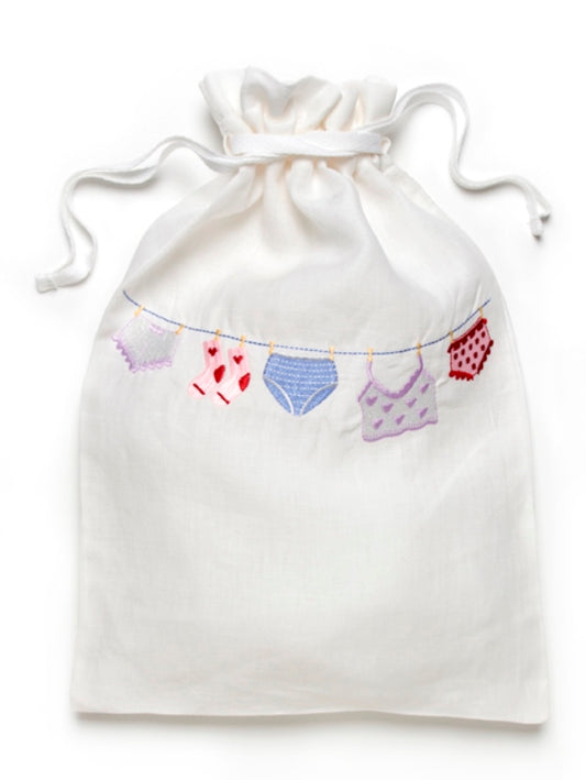 Children's Lingerie Bag, White Cotton/Linen, Children's Clothesline (Multicolor)