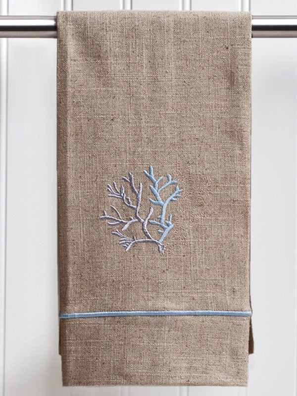 Guest Towel, Natural Linen, Coral (Duck Egg Blue)