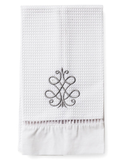 Guest Towel, Waffle Weave, French Scroll (Pewter)
